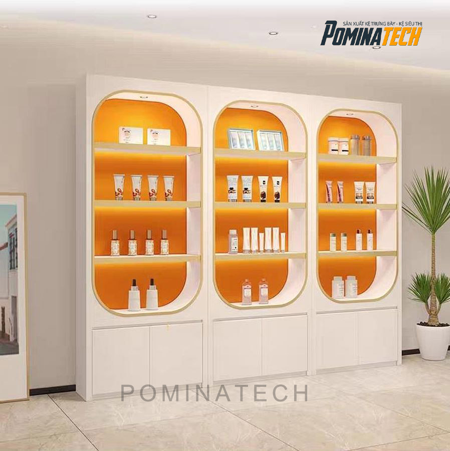 tu trung bay my pham go mdf sang trong Tủ Trưng Bày Gỗ MDF Sang Trọng, Thiết Kế Hiện Đại Với Đèn LED