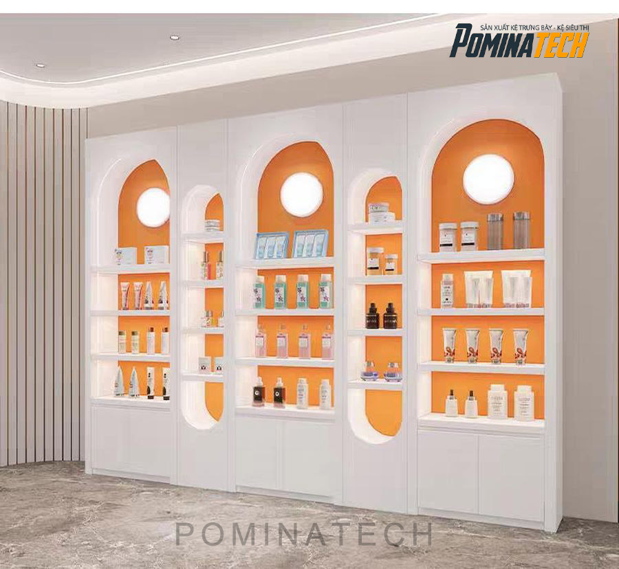 tu trung bay my pham go mdf sang trong Tủ Trưng Bày Gỗ MDF Sang Trọng, Thiết Kế Hiện Đại Với Đèn LED