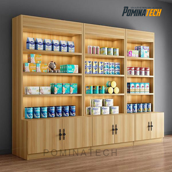 tu trung bay my pham go mdf Tủ Trưng Bày Mỹ Phẩm Gỗ MDF – Thiết Kế Đơn Giản, Tích Hợp Đèn LED